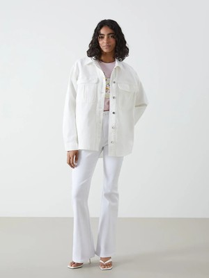 LC Waikiki Xsıde Ekru Loose Fit Kadın Gömlek Ceket T T