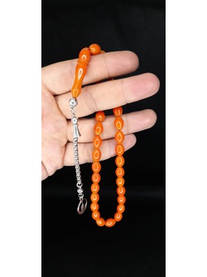 Anemore Collection Sevgiliye Özel Hediye Çubuk Kehribar Tesbih Turuncu Renk Beyzi Kesim H-1375.