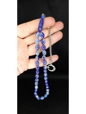 Anemore Collection Sevgiliye Özel Hediye Toz Kehribar Tesbih Mavi Renk Beyzi Kesim Renk H-1369.