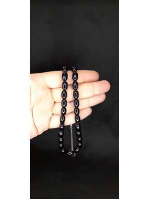 Anemore Collection Sevgiliye Özel Hediye Sürmeli Uçak Camı Tesbih Siyah Mavi Renkli Kapsül Kesim H-1357.