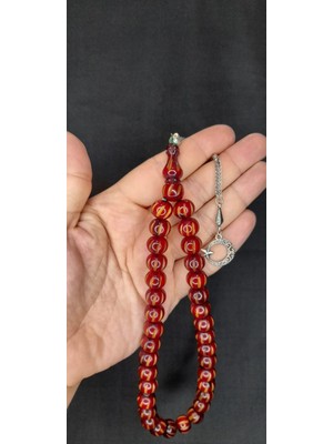 Anemore Collection Sevgiliye Özel Hediye Çubuk Kehribar Tesbih Kalem Işçilikli Küre Kesim Bordo H-1395.