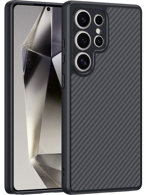 ZORE Galaxy S25 Ultra Uyumlu Kılıf Magsafe Şarj Özellikli Karbon Fiber Tasarımlı Zore Elnino Kapak-Siyah