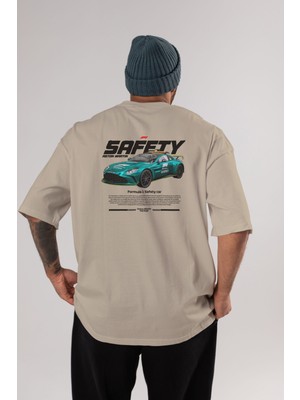 Ankhises Safety Car F1 Arka Baskılı Oversize T-Shirt Erkek Kadın Unisex Pamuk Bisiklet Yaka Tişort