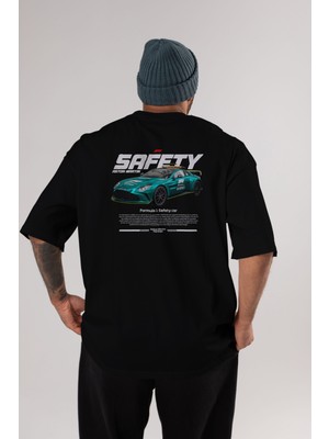 Ankhises Safety Car F1 Arka Baskılı Oversize T-Shirt Erkek Kadın Unisex Pamuk Bisiklet Yaka