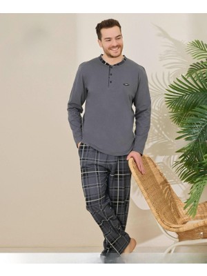 Pijamoni Erkek Pamuklu Düğme Yaka Uzun Kol Ince Pijama Takımı 100/3 - 1 Adet