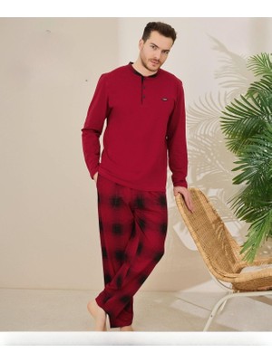 Pijamoni Erkek Pamuklu Düğme Yaka Uzun Kol Ince Pijama Takımı 100/7 - 1 Adet