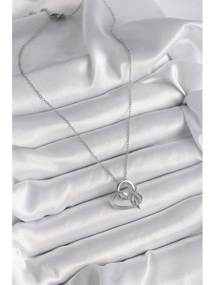 Lisinya 316L Çelik Gümüş Renk Zincir Zirkon Taş Detaylı Kalp Model Sonsuzluk Detay Kadın Kolye