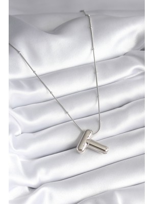 Lisinya 316L Çelik Gümüş Renk Bubble "t" Harf Model Kadın Kolye