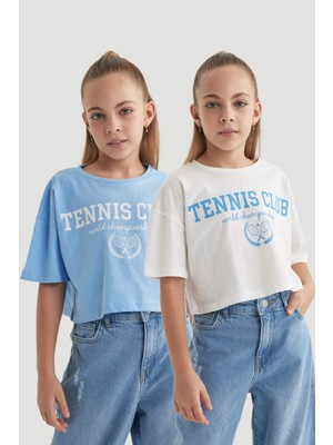 DeFacto Crop Bisiklet Yaka 2'li Kısa Kollu Tişört Kız Çocuk B7795A8NS