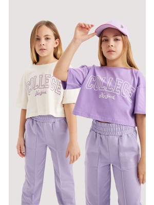 DeFacto Crop Bisiklet Yaka 2'li Kısa Kollu Tişört Kız Çocuk B7795A8NS