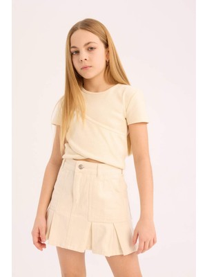DeFacto Slim Fit Dar Kesim Bisiklet Yaka Kısa Kollu Tişört Kız Çocuk D9269A825SM