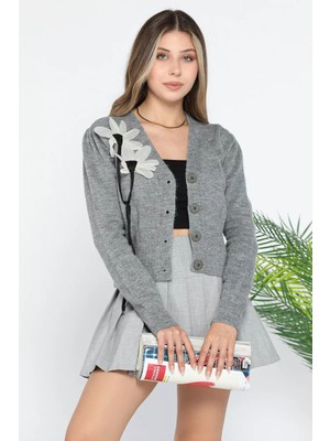 Kadın Çiçek Detaylı Triko Hırka P-00012645