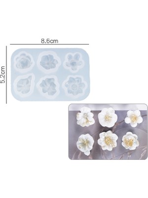 Hobiflex Epoksi Reçine Silikon Kalıp Uv Reçine İthal /  Altılı Küçük Çiçek Kolye Küpe Silikon Kalıp HB4021-0073