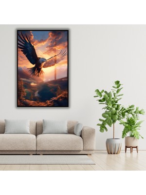 Gaagart Metal Çerçeveli Temperli Cam Tablo  Manzara ve Kartal