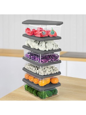 Meleni Home 6 Adet Dikdörtgen Erzak Saklama Kabı - Mikrodalgaya Uygun Düzenleyici Organizer 2700ML Gri