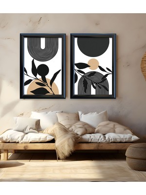 Sun Art Design Siyah Soyut Çizim Ikili Tasarım Çerçeveli Camlı  Tablo 23.5 x 33,5