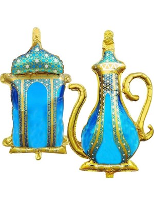 Pandoli Ramazan Temalı Ibrik ve Kandil Şeklinde Turkuaz Renk 45  cm  Folyo Balon 2 Adet