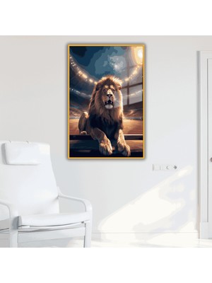 Gaagart Metal Çerçeveli Temperli Cam Tablo Stadyumda Oturan Aslan