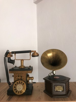 R&G Dekoratif Metal Telefon Kumbaralı, Dekoratif Metal Gramofon