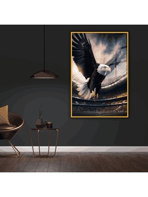 Metal Çerçeveli Temperli Cam Tablo Stadyumda Uçan Renkli Kartal