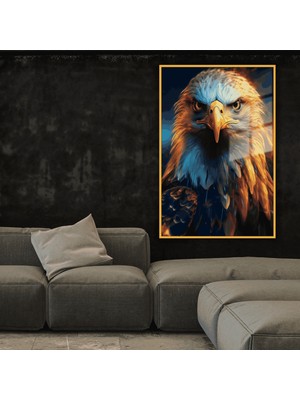 Metal Çerçeveli Temperli Cam Tablo Canlı Renkli Kartal Portre