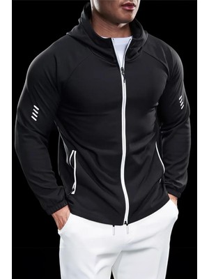 Sogga Antreman Spor Fitness Scuba Kumaş Kapüşonlu Fermuarlı Erkek Ceket