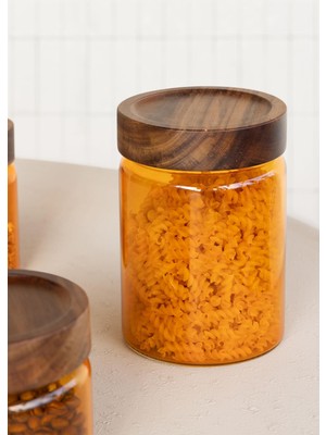 The Mia Akasya Yuvarlak Cam Kavanoz Amber 850 ml