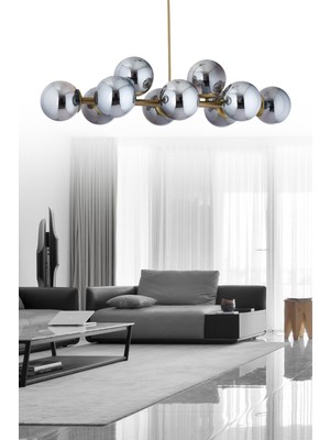 ŞL Şef Light Luxury Modern Tasarım Eskitme 10'lü Füme Glop Camlı Avize