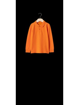 Salar Ticaret Turuncu Uzun Kol Okul Tişört/t-Shirt Polo Yaka Pamuklu