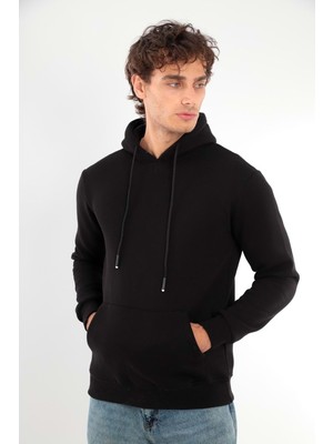 Erkek Sweatshirt Pamuklu Standart Fit Normal Kesim Içi Polarlı 3 Iplik Kapüşonlu