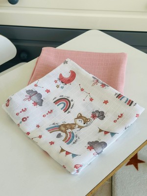 Ft Baby Collection Fulya Tuhafiye %100 Pamuk 2'li Müslin Bebek Battaniye Seti OEKO-TEX Sertifikalı MÜSLIN ÖRTÜ 80X90 CM