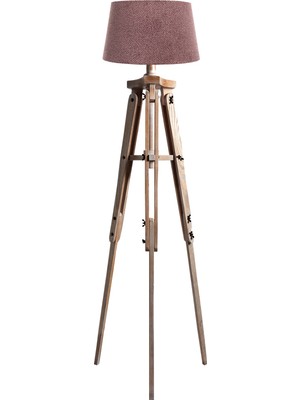 Ağaç Ustası Piega Tripod Lambader Abajur Köşe Lambası Aydınlatma Ahşap Fosil Eskitme Ağaç Country Masif Doğal