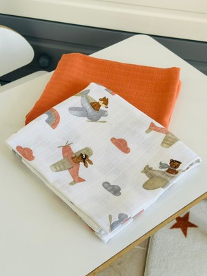 Ft Baby Collection Fulya Tuhafiye %100 Pamuk 2'li Müslin Bebek Battaniye Seti OEKO-TEX SertifikalıMÜSLIN ÖRTÜ 80X90 CM