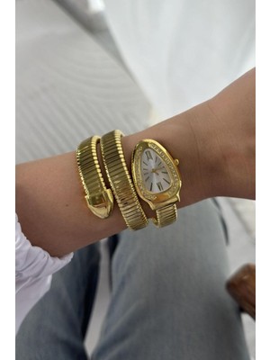 Aurrari Altın Kaplama Zirkon Taşlı Yılan Model Kadın Kol Saati