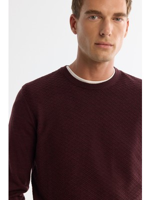 AVVA Erkek Bordo Bisiklet Yaka Dokulu Triko Regular Fit Kazak E005109