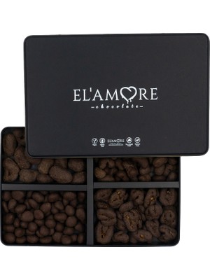 Elamore Şeker İlavesiz, Glütensiz, Vegan Mix Bitter Çikolata - Büyük Metal Kutu,  400 gr