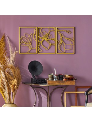 Artepera Floral Line Art 3'lü Set Metal Modern Duvar Tablosu - Ev Dekorasyonları - 46 x 69 cm - APT529