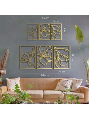 Artepera Floral Line Art 3'lü Set Metal Modern Duvar Tablosu - Ev Dekorasyonları - 46 x 69 cm - APT529