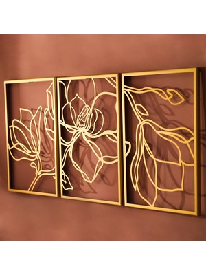 Artepera Floral Line Art 3'lü Set Metal Modern Duvar Tablosu - Ev Dekorasyonları - 30 x 45 cm - APT529