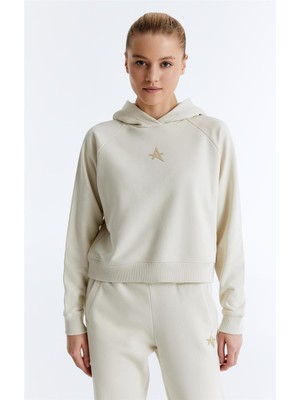 ED7739-3 Coach Crop Kadın Kapüşonlu Sweatshirt'ü Bej