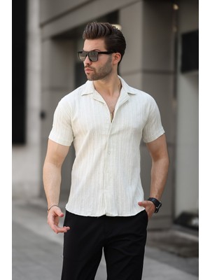 Erkek Yazlık Likralı Slim Fit Gömlek Yaka Kısa Kollu Gömlek