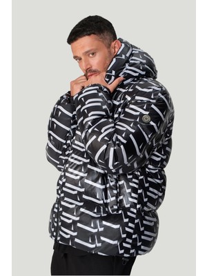 Avva Erkek Siyah Su İtici Rüzgar Geçirmez -20°C Dayanıklı Kaz Tüyü Şişme Kayak Montu A42Y6063