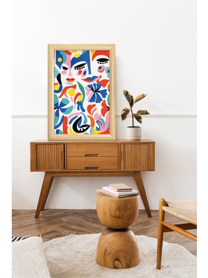 Sun Art Design Soyut Renkli Tasarım Çerçeveli Camlı  Tablo 23.5 x 33,5