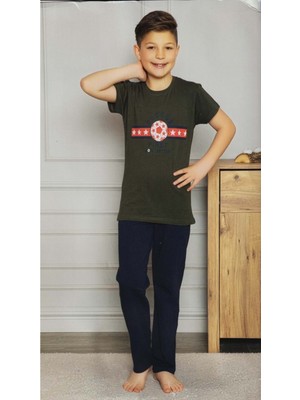 Mnk Baby & Kids Kısa Kol Tişört  , Uzun Pantolon Baskılı Erkek Çocuk Pijama M00673