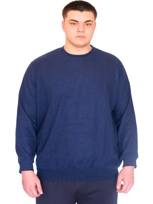 Mode Xl Büyük Beden Erkek Bisiklet Yaka Sweatshirt Selanik U24441 Indigo