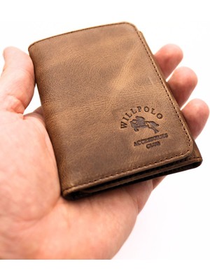 Willpolo  Dana Derisi Katlamalı Mıknatıslı Crazy Kahverengi Erkek Cüzdan Kadın Cüzdan