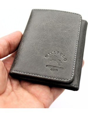 Willpolo  Dana Derisi Katlamalı Mıknatıslı Crazy Gri Erkek Cüzdan Kadın Cüzdan