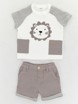 Midimod Erkek Bebek Müslin T-Shirt Şort Takım