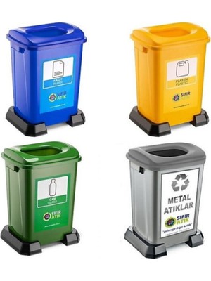 4 Lü Geri Dönüşüm Kutusu Kağıt Atık Plastik Atık Cam ve Sıfır Atık Kutuları 70 Lt