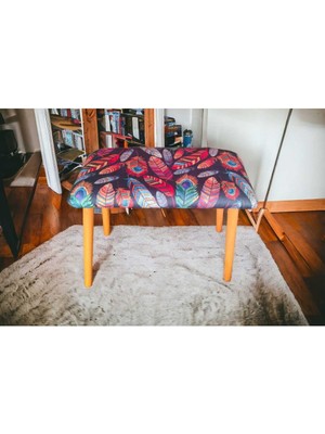 Beylerbeyi Ahşap Ayaklı   Puf Bench Makyaj Sandalyesi, Piyano Sandalyesi